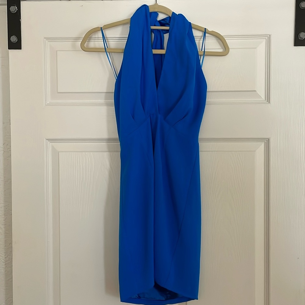 Bright blue halter dress. Unknown brand. Size XS/0
